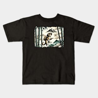 Bamboo Japanese Art Forest Mountain Mt. Fuji Hiking Cat Kids T-Shirt